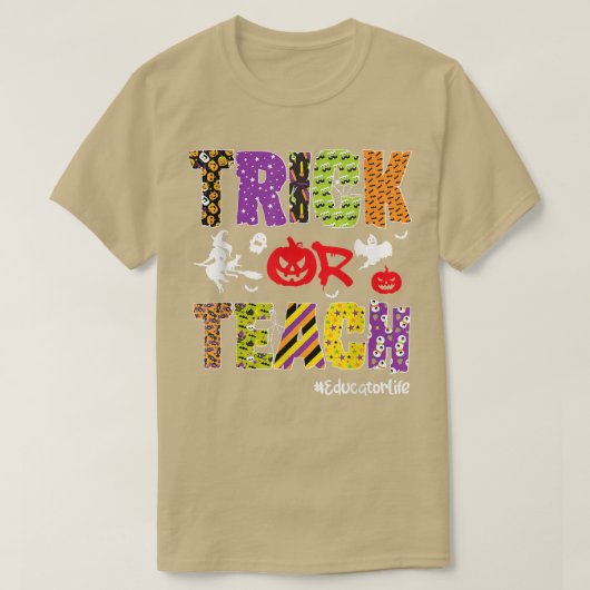 Trick or Teach Educator Life Halloween Pumpkin Ske T-shirt (Design voorkant)