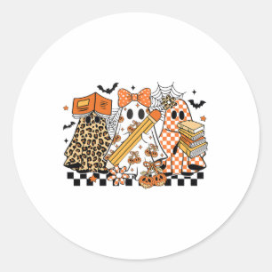 Trick Or Teach Geest Docent Halloween Retro Kers Ronde Sticker