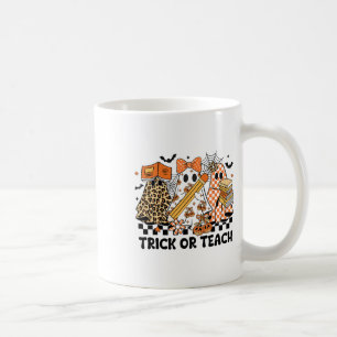 Trick or Teach Ghost Teacher Halloween Retro Cherr Koffiemok