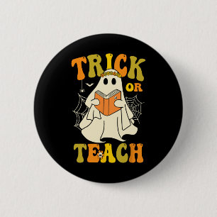 Trick Or Teach Groovy Halloween Retro Bloemrijke G Ronde Button 5,7 Cm