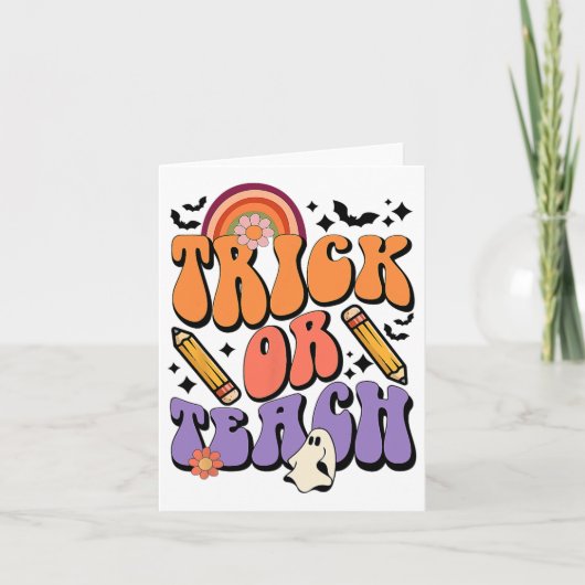 Trick Or Teach Groovy Leraar Geest Grappig Hallowe Kaart (Voorkant)