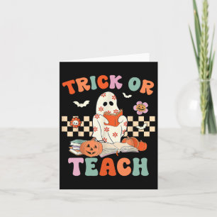 Trick Or Teach Groovy Leraar Halloween Retro Bloem Kaart