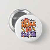 Trick or Teach Groovy Teacher Ghost Funny Hallowee Ronde Button 5,7 Cm (Voorkant /achterkant)
