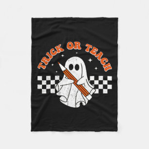Trick or Teach Groovy Teacher Halloween Retro Floo Fleece Deken