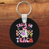 Trick or Teach Groovy Teacher Halloween Retro Floo Sleutelhanger (Voorkant)
