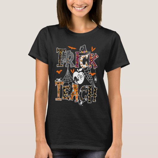 Trick or Teach Halloween Day Pumpkin Bat SpiderWeb T-shirt (Voorkant)