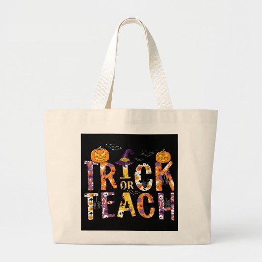 Trick or Teach/Halloween/Leraar/Laptop Grote Tote Bag (Voorkant)