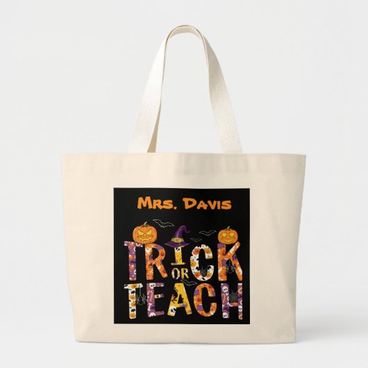 Trick or Teach/Halloween/Leraar/Laptop Grote Tote Bag (Voorkant)