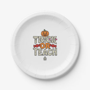 Trick Or Teach Halloween Leraar Vintage Vector Afb Papieren Bordje