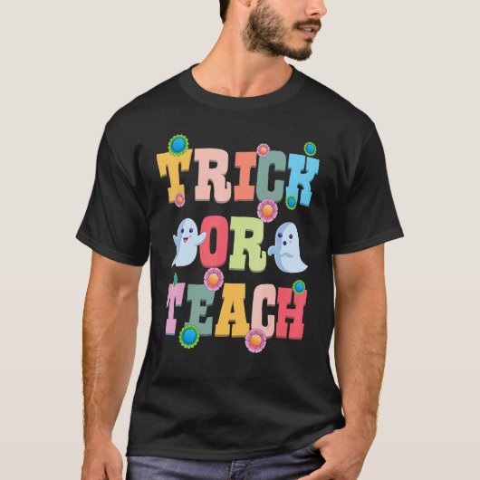 Trick Or Teach Halloween Teacher Cute Ghost Retro  T-shirt (Voorkant)