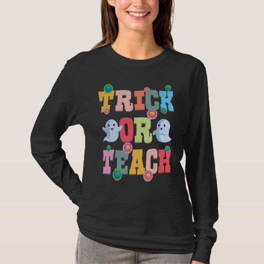 Trick Or Teach Halloween Teacher Cute Ghost Retro  T-shirt (Voorkant)