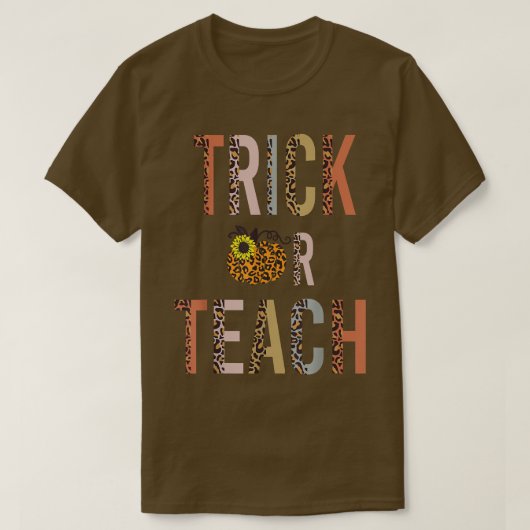Trick Or Teach Leopard Pumpkin Funny Teacher Hallo T-shirt (Design voorkant)