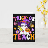 Trick Or Teach Leraar Geest Plezierige Halloween O Kaart (Gele Bloem)