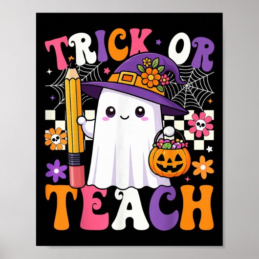 Trick Or Teach Leraar Potlood Geest Grappig Hallow Poster (Voorkant)