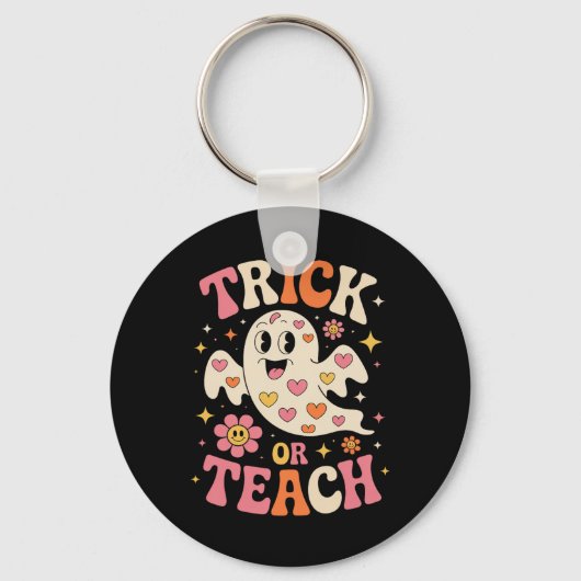 Trick Or Teach Lieve Geest Docent Halloween Retro Sleutelhanger (Voorkant)