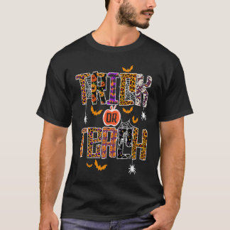 Trick or Teach Luipaard Leraar Halloween Gebleekt T-shirt