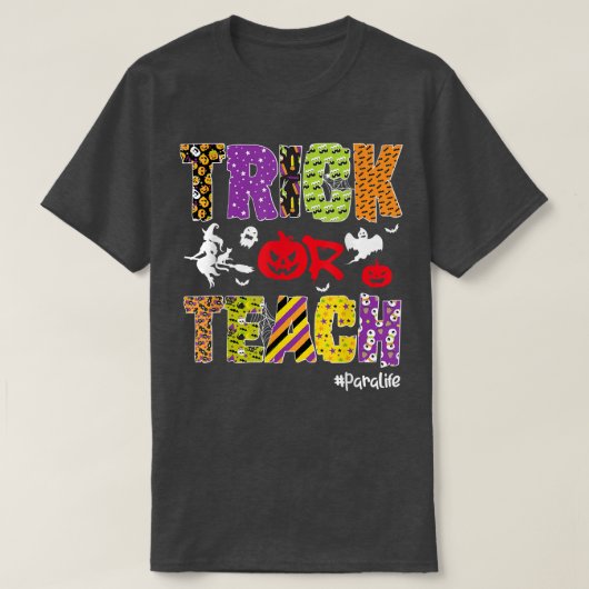 Trick or Teach Para Life Halloween Pumpkin Skeleto T-shirt (Design voorkant)