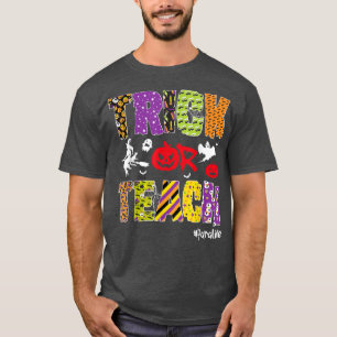 Trick or Teach Para Life Halloween Pumpkin Skeleto T-shirt