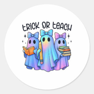 Trick or Teach Pastel Galaxy Ghost Halloween Spook Ronde Sticker