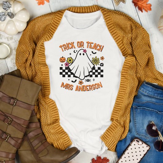 Trick or Teach Retro Ghost Teacher Halloween T-shirt