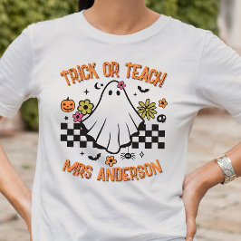 Trick or Teach Retro Ghost Teacher Halloween T-shirt