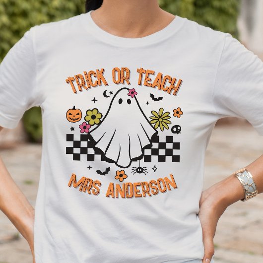 Trick or Teach Retro Ghost Teacher Halloween T-shirt