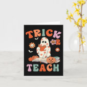 Trick Or Teach Retro Groovy Bloemige Geest Docent Kaart (Gele Bloem)