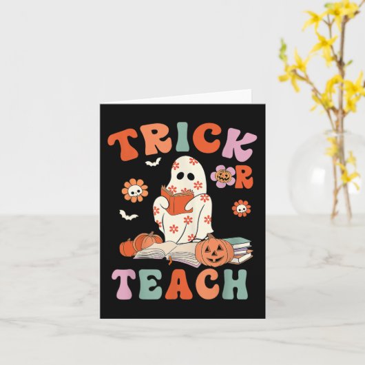 Trick Or Teach Retro Groovy Bloemrijke Geest Docen Kaart (Gele Bloem)