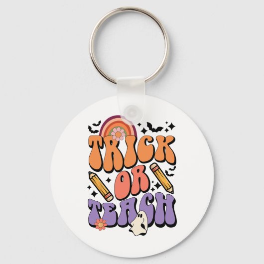 Trick or Teach Retro Herfst Halloween Costumes Sleutelhanger (Voorkant)