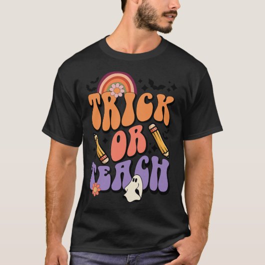 Trick or Teach Retro Herfst Halloween Costumes T-shirt (Voorkant)