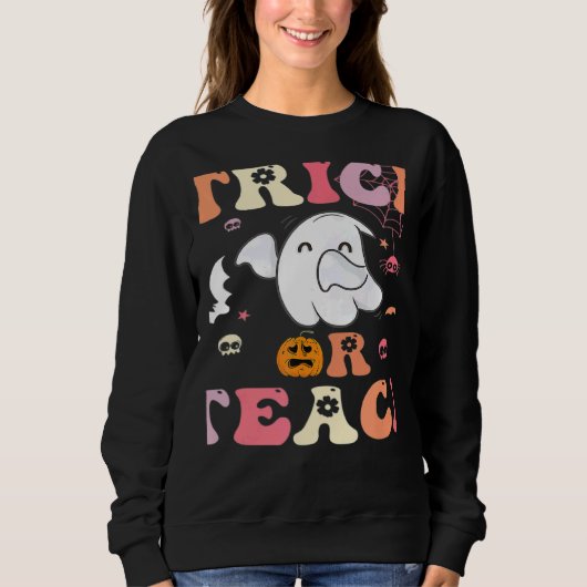 trick or teach Retro Vintage Groovy Trui (Voorkant)