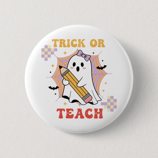 Trick or Teach Schattige Geest Docent Halloween Ronde Button 5,7 Cm (Voorkant)
