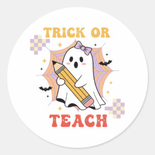Trick or Teach Schattige Geest Docent Halloween Ronde Sticker