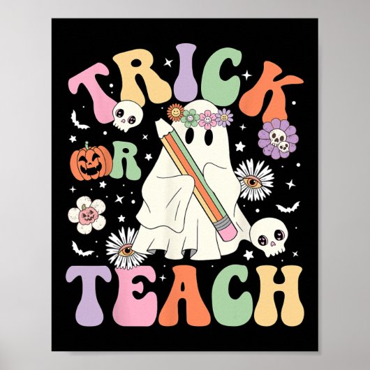 Trick or Teach Schattigee leraar Halloween Retro B Poster (Voorkant)