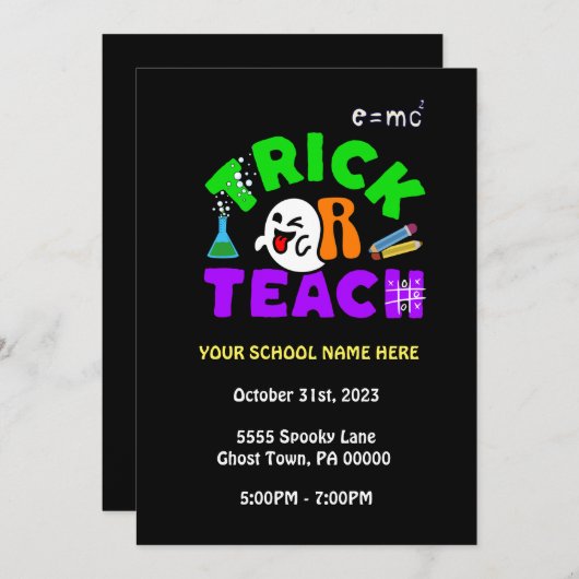 Trick or Teach School Spook Uitnodiging (Voorkant / Achterkant)