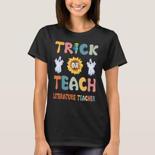 Trick Or Teach Spooky Season Cute Ghost Literature T-shirt (Voorkant)