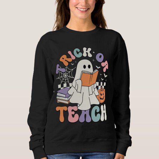 Trick or Teach Spooky Teacher Schattige Ghost Lees Trui (Voorkant)