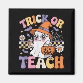 Trick Or Teach Teacher Groovy Ghost Funny Hallowee Magneet (Voorkant)
