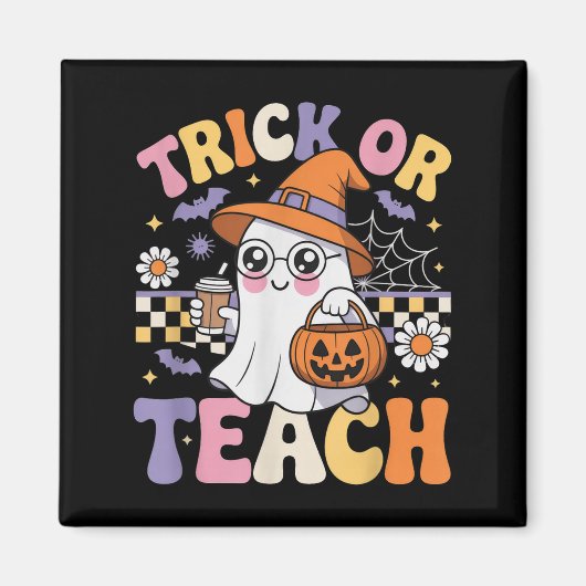 Trick Or Teach Teacher Groovy Ghost Funny Hallowee Magneet (Voorkant)