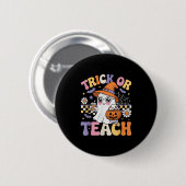 Trick Or Teach Teacher Groovy Ghost Funny Hallowee Ronde Button 5,7 Cm (Voorkant /achterkant)