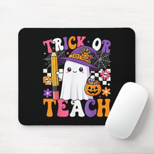 Trick Or Teach Teacher Pencil Ghost Funny Hallowee Muismat (Met muis)
