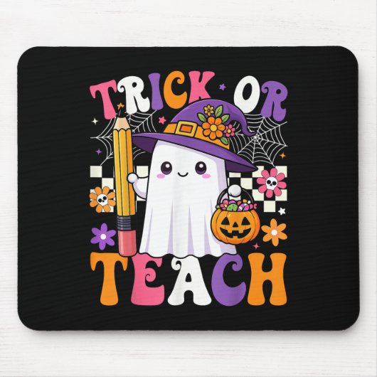 Trick Or Teach Teacher Pencil Ghost Funny Hallowee Muismat (Voorkant)