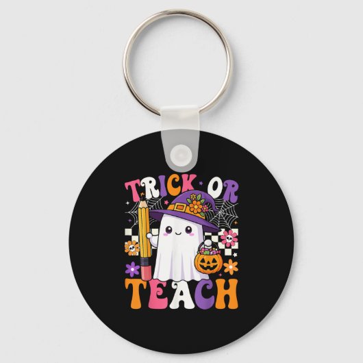 Trick Or Teach Teacher Pencil Ghost Funny Hallowee Sleutelhanger (Voorkant)