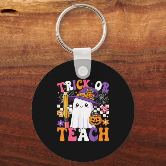Trick Or Teach Teacher Pencil Ghost Funny Hallowee Sleutelhanger (Voorkant)