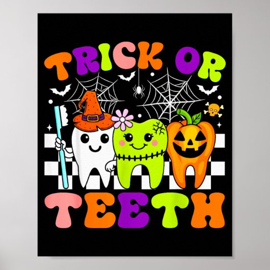 Trick Or Teeth Funny Dental Halloween Costumes Tre Poster (Voorkant)