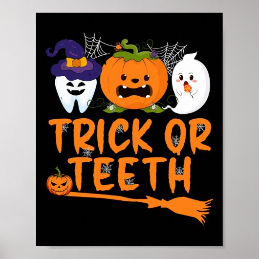 Trick Or Teeth Funny Dentist Halloween Dental Squa Poster (Voorkant)