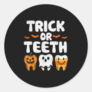 Trick or Teeth Halloween Grappige Tandheelkundige Ronde Sticker