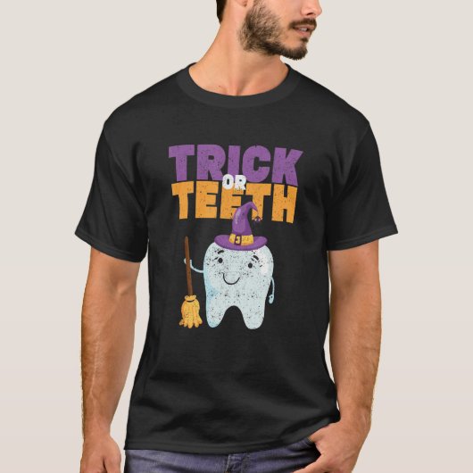 Trick Or Teeth Halloween Tooth Hat Dentist Dental T-shirt (Voorkant)