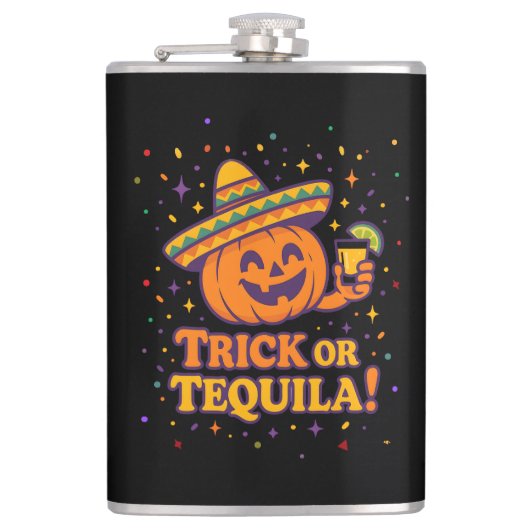 Trick or Tequila – Grappige Halloween Pompoen Fees Heupfles (Voorkant)