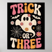 Trick Or Three 3 Years Old Birthday Groovy Ghost H Poster (Voorkant)